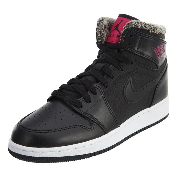Jordan 1 Retro High Fleece Black Pink (GS) Basketball Shoes Big Kids Sneaker Style# 332148-014