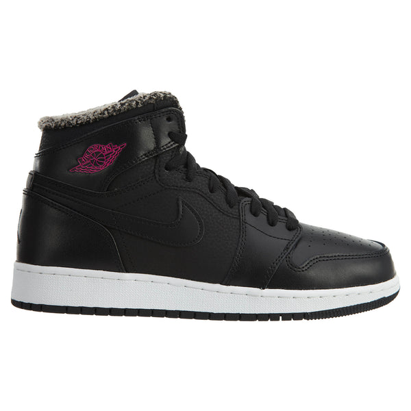 Jordan 1 Retro High Fleece Black Pink (GS) Basketball Shoes Big Kids Sneaker Style# 332148-014