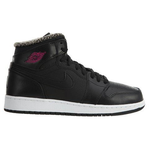 Jordan 1 Retro High Fleece Black Pink (GS) Basketball Shoes Big Kids Sneaker Style# 332148-014