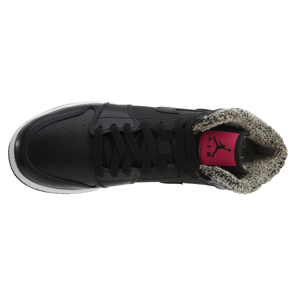 Jordan 1 Retro High Fleece Black Pink (GS) Basketball Shoes Big Kids Sneaker Style# 332148-014