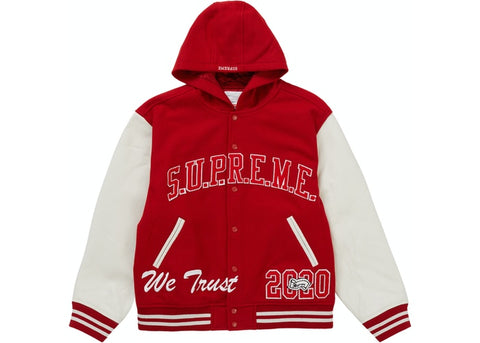 Supreme King Hooded Varsity Jacket Red Size