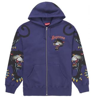 Supreme Panther ZipUp Hoodie Color Washed Navy Style SS21SW26 Size Large