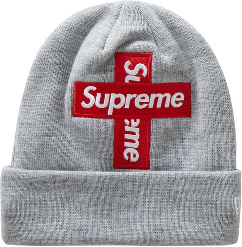 Supreme New Era Cross Box Logo Beanie Heather Grey